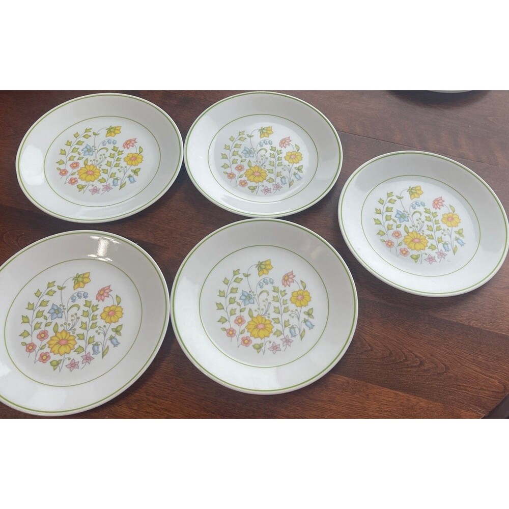 Corelle Spring MEADOW Pattern 8.5" Salad Plates Vintage 1970's Corning Set Of 5